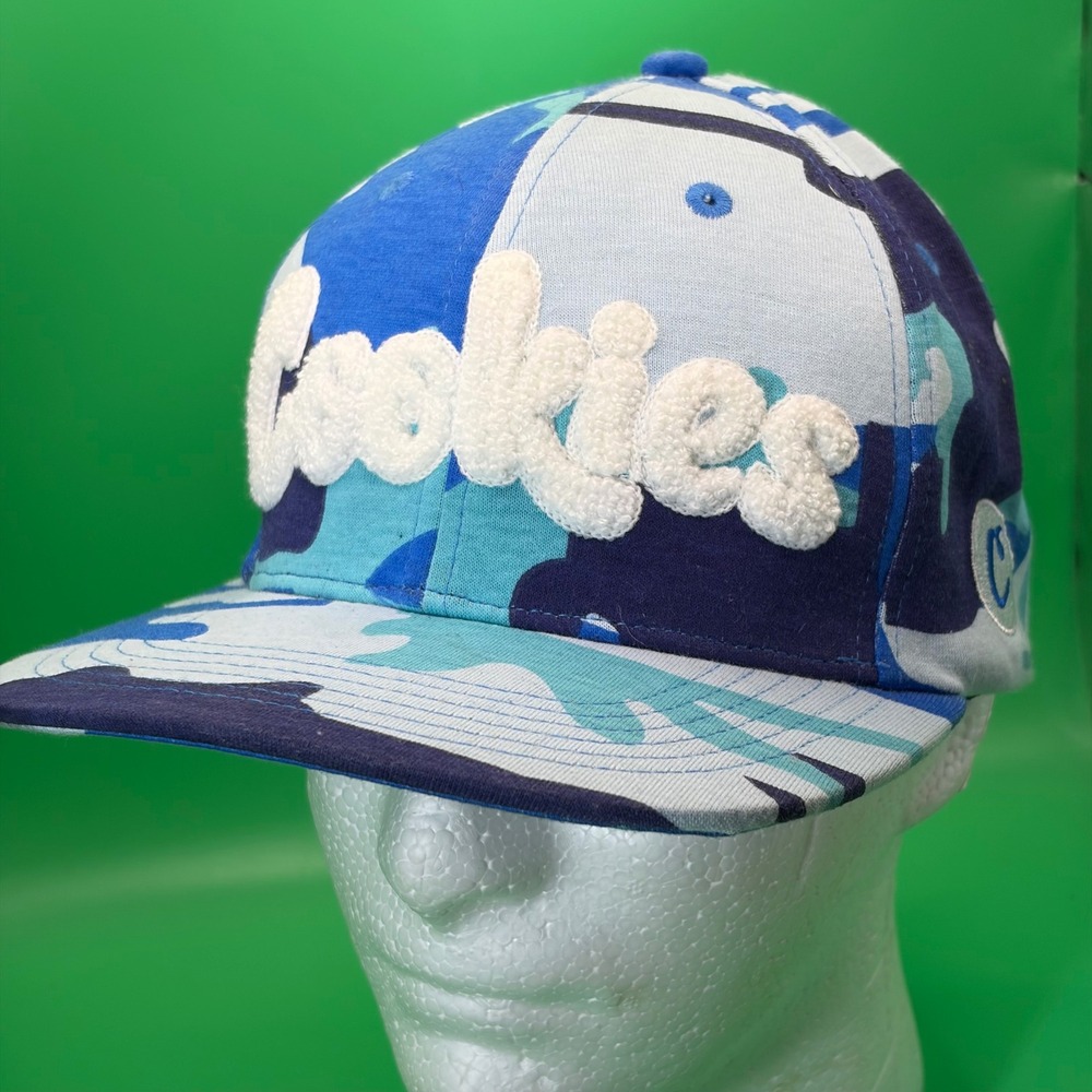 Cookies 3D Logo Blue Camo Snapback Hat Adjustable Flat Brim Cap Streetwear Skate